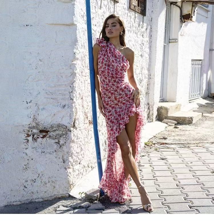Floral cross-neck dress