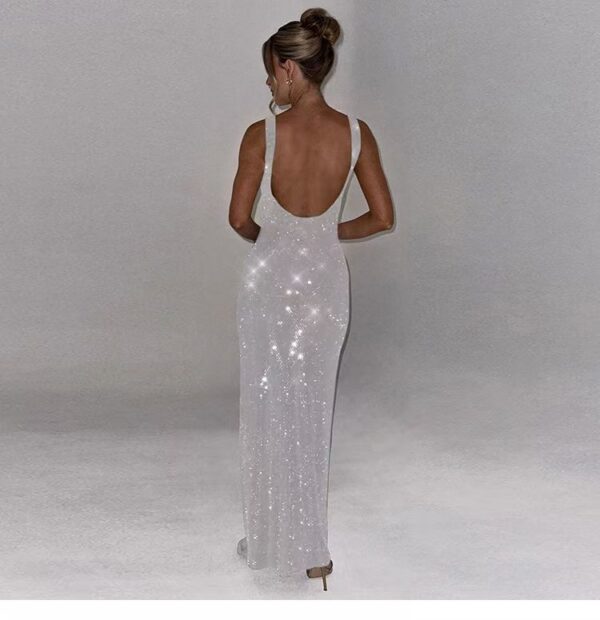 Sequined halter dress with square neck - 图片 9