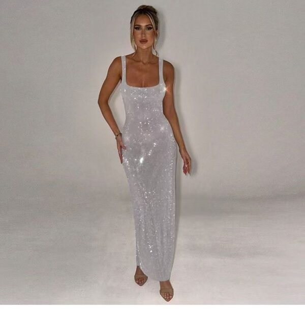 Sequined halter dress with square neck - 图片 10