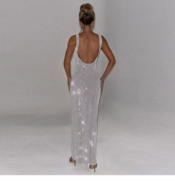 Sequined halter dress with square neck - 图片 11