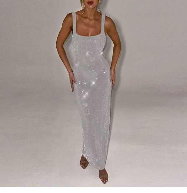 Sequined halter dress with square neck - 图片 12