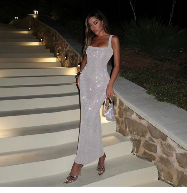Sequined halter dress with square neck - 图片 15