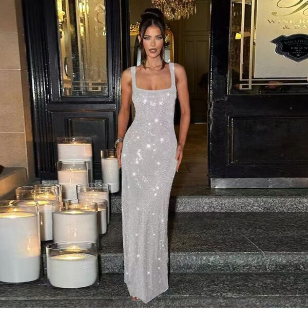 Sequined halter dress with square neck - 图片 16